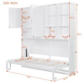 Twin Size Murphy Bed with Top Cabinet, Shelves and Light & USB