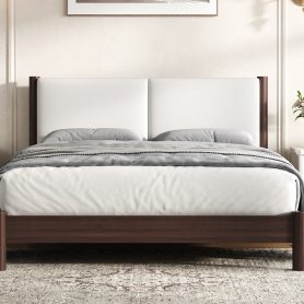 Wooden Platform Bed with PU Leather Headboard