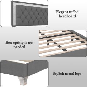 Queen Size Upholstered Bed Frame With LED Lights