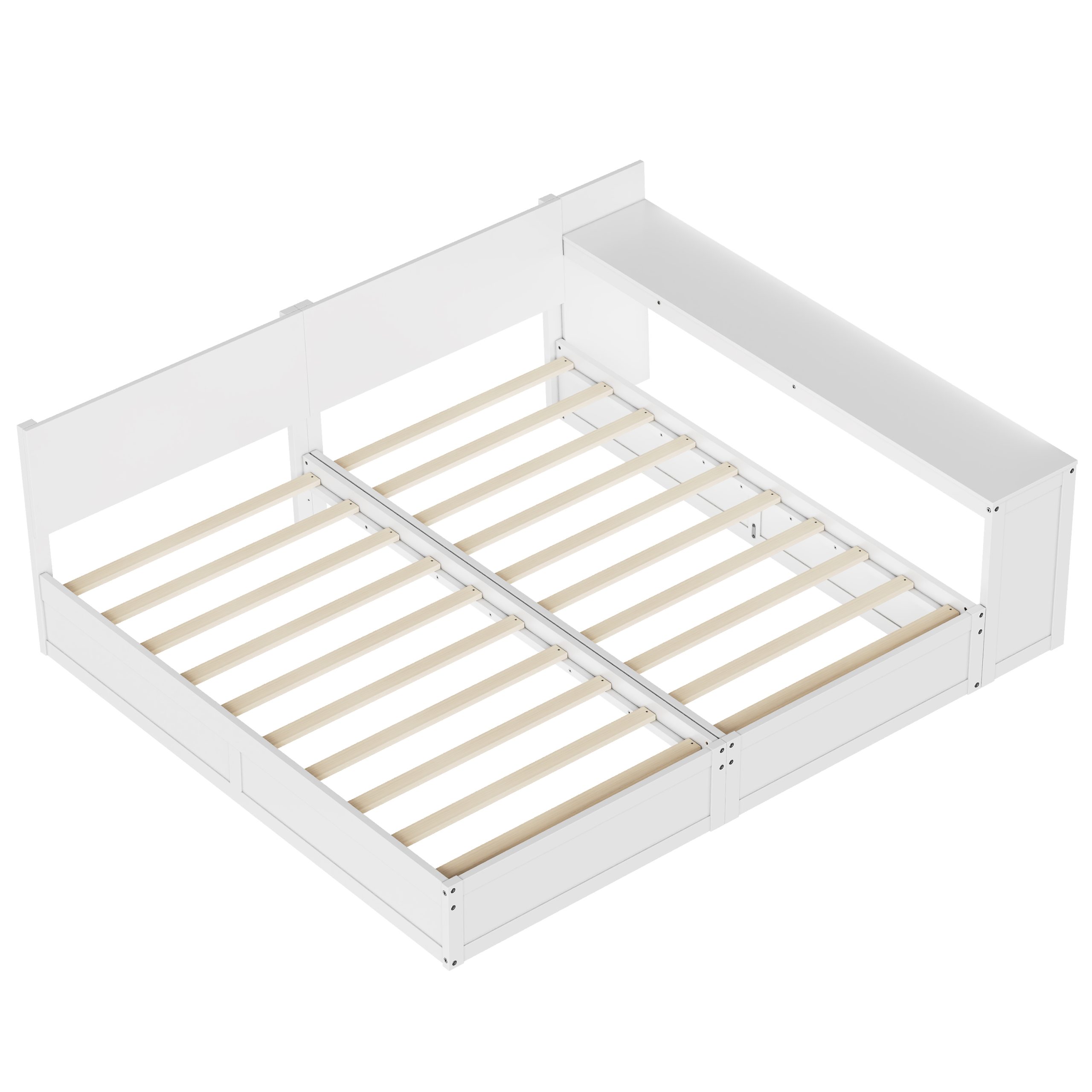 Twin Platform Bed Frame Set with Adjustable Storage Desk