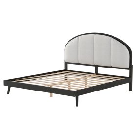 Queen Size Upholstered Platform Bed Frame With Linen Headboard