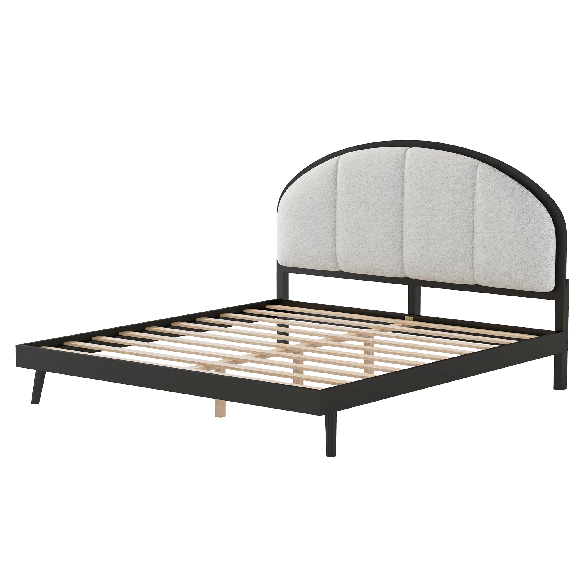 Queen Size Upholstered Platform Bed Frame With Linen Headboard