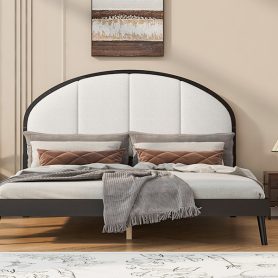 Queen Size Upholstered Platform Bed Frame With Linen Headboard