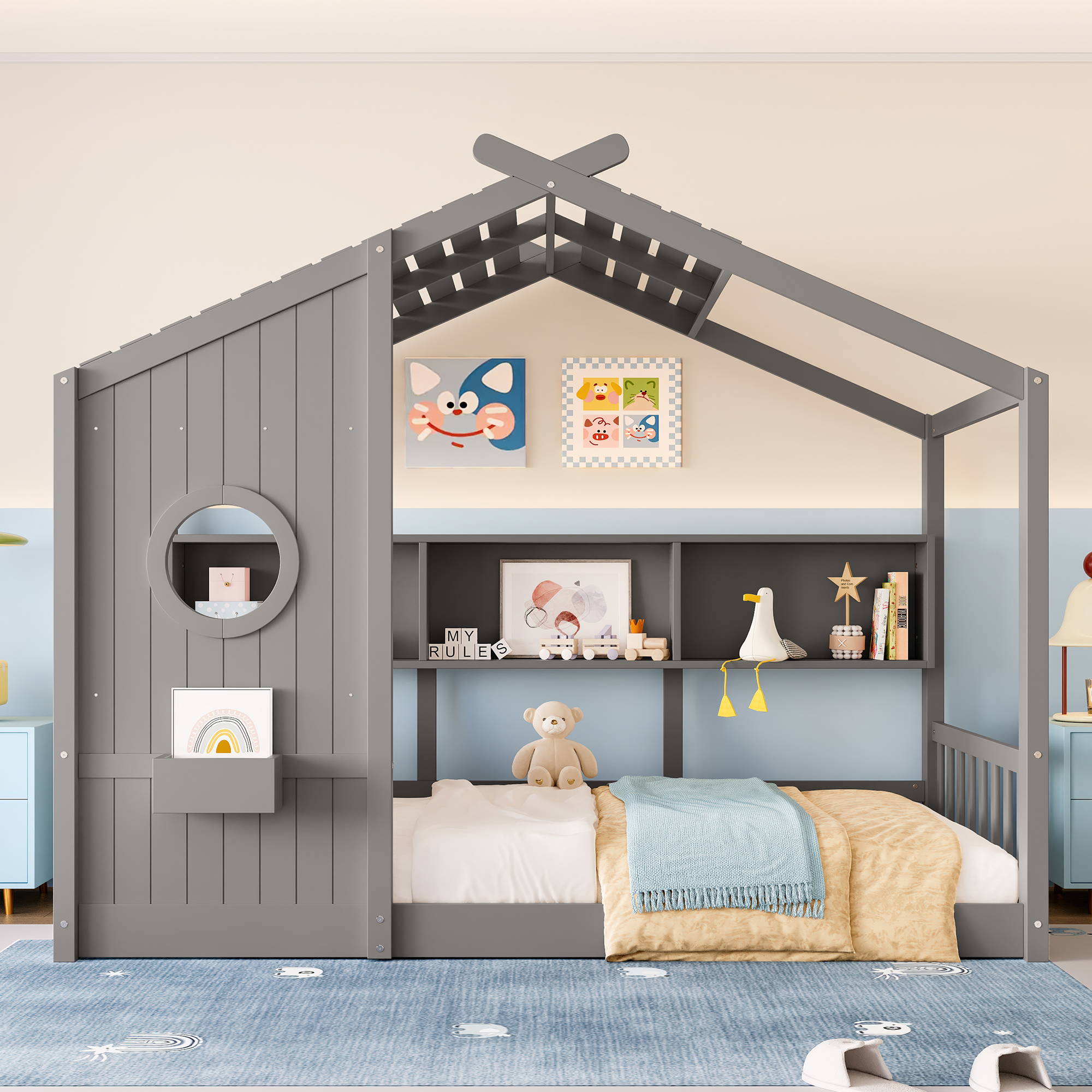 Twin Size Floor House Bed for Toddler, Kids