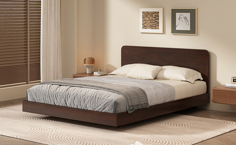 Full Size Solid Bamboo Floating Platform Bed Frame