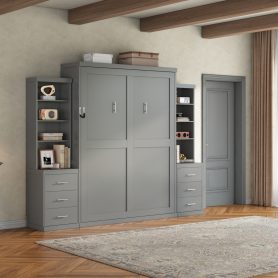 Full Size Murphy Bed with Storage Shelves and Drawers