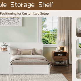 Twin Platform Bed Frame Set with Adjustable Storage Desk