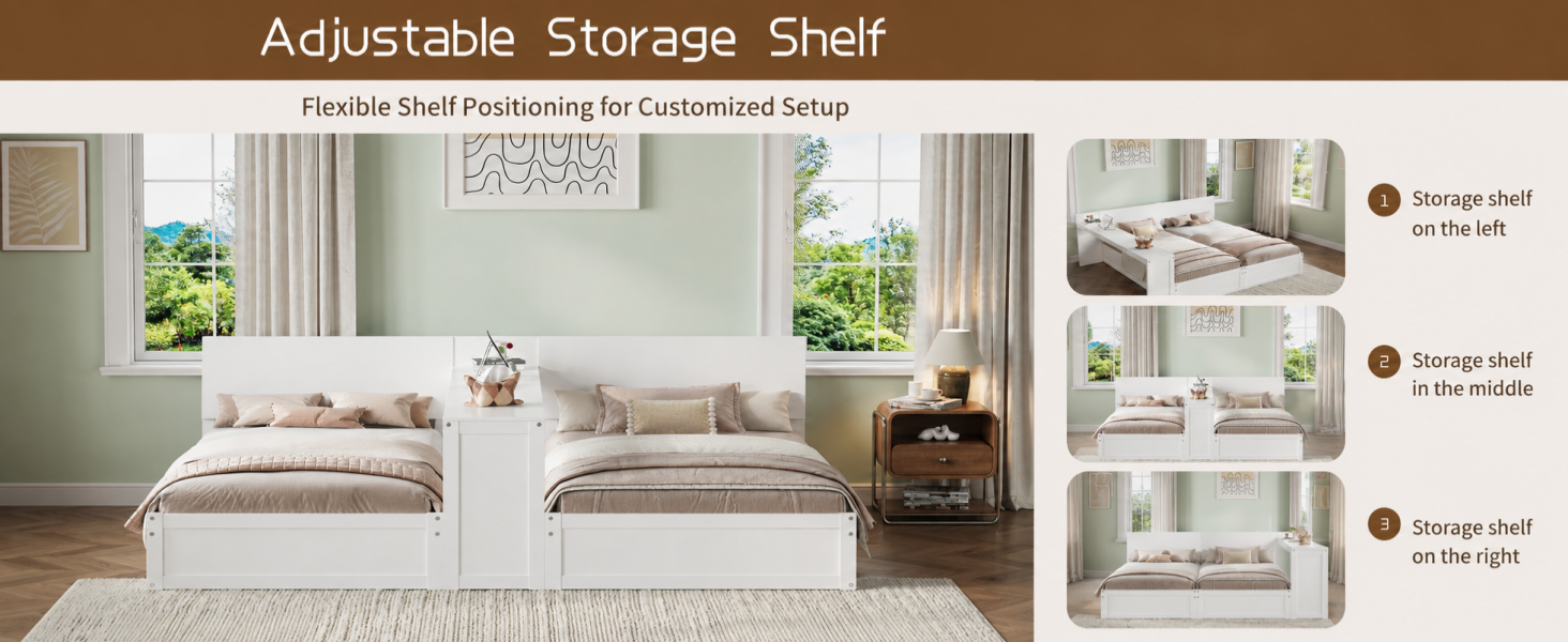 Twin Platform Bed Frame Set with Adjustable Storage Desk