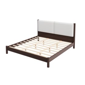 Wooden Platform Bed with PU Leather Headboard, King Size