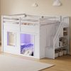 Full Size Loft Bed with Storage Stairs & Built-in LED Lights