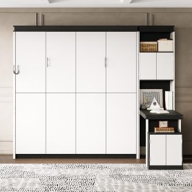 Queen Size Murphy Bed with Desk and Storage Shelves and Cabinets