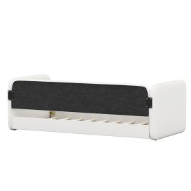 Twin Size Floor Bed with Upholstered Headboard and Armrests