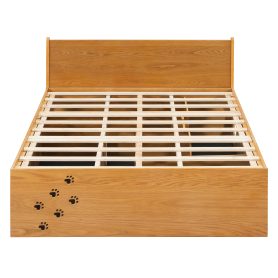 Queen Wood Platform Bed with Removable Headboard, Under-Bed Pet Maze & Private Space, Decorative Footboard, Detachable Slats