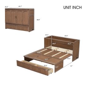 Pine Wood Cabinet Bed with Charging Station and Ripple Decoration Panels