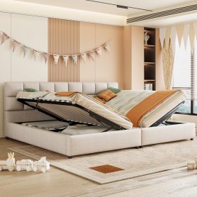 Twin Size Upholstered Platform Bed With A Hydraulic Storage System, Set Of 2