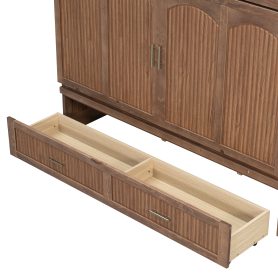 Pine Wood Cabinet Bed with Charging Station and Ripple Decoration Panels