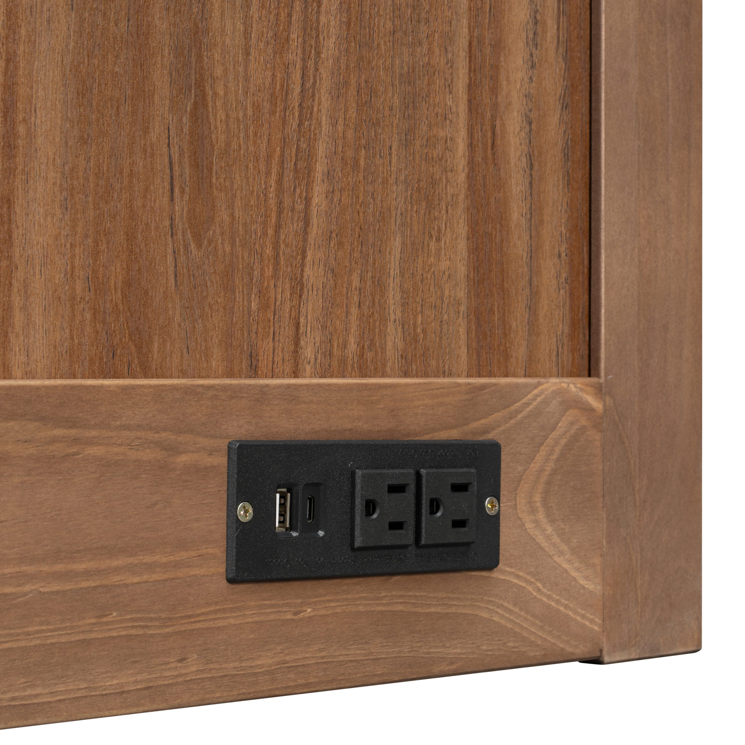 Pine Wood Cabinet Bed with Charging Station and Ripple Decoration Panels