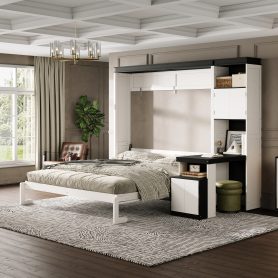 Queen Size Murphy Bed with Desk and Storage Shelves and Cabinets
