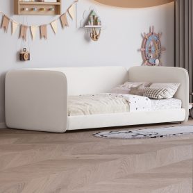 Twin Size Floor Bed with Upholstered Headboard and Armrests