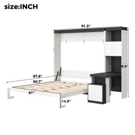 Queen Size Murphy Bed with Desk and Storage Shelves and Cabinets