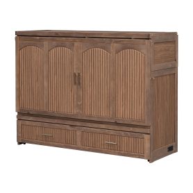 Pine Wood Cabinet Bed with Charging Station and Ripple Decoration Panels
