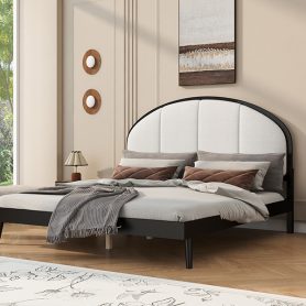 Queen Size Upholstered Platform Bed Frame With Linen Headboard