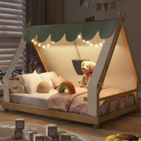 Full Size House Bed with Tent and Light