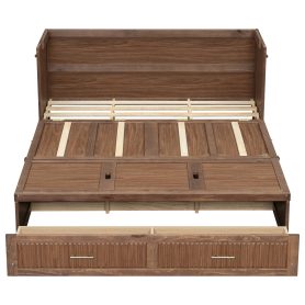 Pine Wood Cabinet Bed with Charging Station and Ripple Decoration Panels