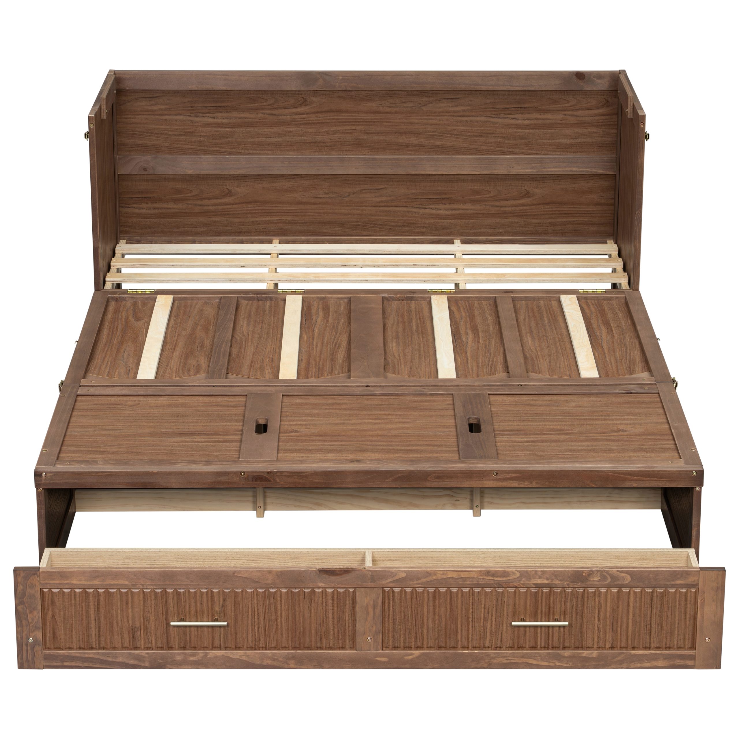 Pine Wood Cabinet Bed with Charging Station and Ripple Decoration Panels