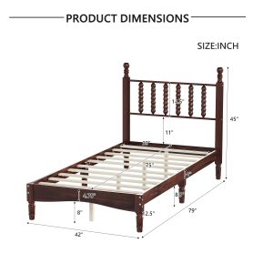 Retro Style Twin Size Wood Platform Bed With Gourd Shaped Headboard