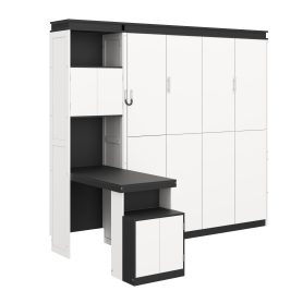 Full Size Murphy Bed With Desk And Storage Shelves And Cabinets