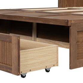 Pine Wood Cabinet Bed with Charging Station and Ripple Decoration Panels