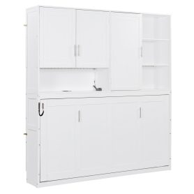 Twin Size Murphy Bed with Top Cabinet, Shelves and Light & USB