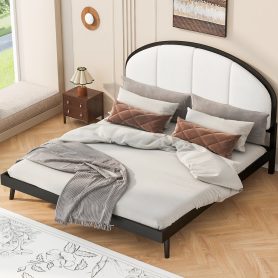 Queen Size Upholstered Platform Bed Frame With Linen Headboard