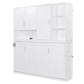 Twin Size Murphy Bed with Top Cabinet, Shelves and Light & USB