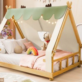 Full Size House Bed with Tent and Light