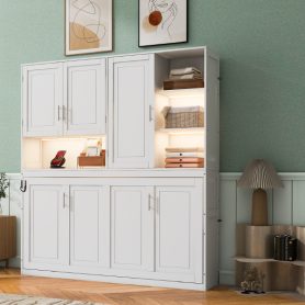 Twin Size Murphy Bed with Top Cabinet, Shelves and Light & USB