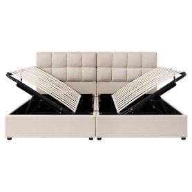 Twin Size Upholstered Platform Bed With A Hydraulic Storage System, Set Of 2