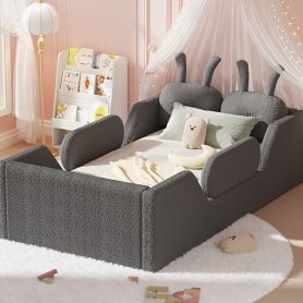 Upholstered Twin Size Platform Bed with Rabbit Cushion