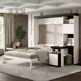 Full Size Murphy Bed With Desk And Storage Shelves And Cabinets