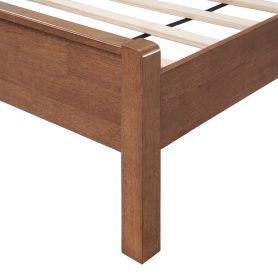 Full Size Solid Rubber Wooden Bed With Upholstered Headboard