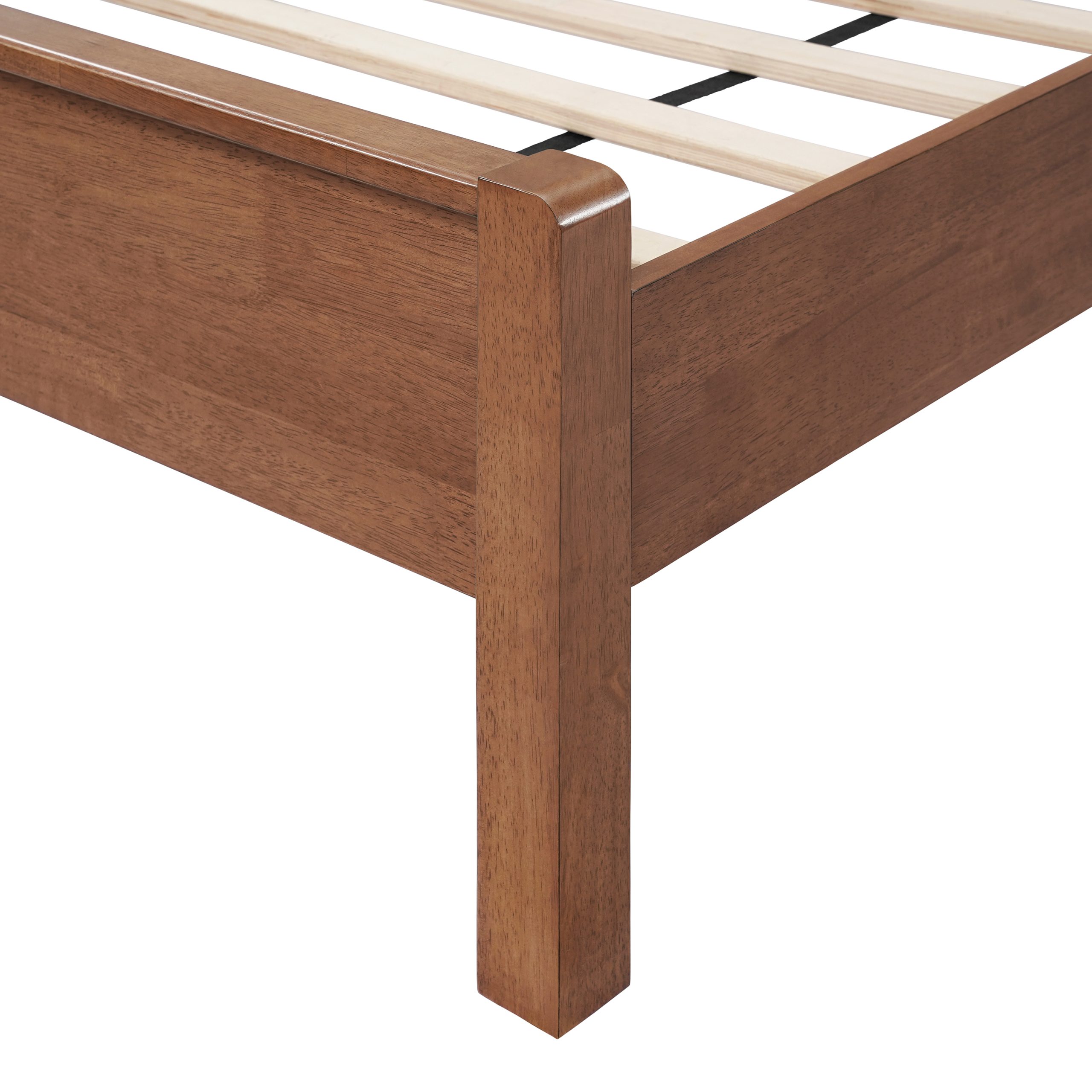 Full Size Solid Rubber Wooden Bed With Upholstered Headboard