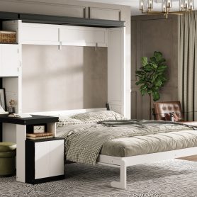 Queen Size Murphy Bed with Desk and Storage Shelves and Cabinets