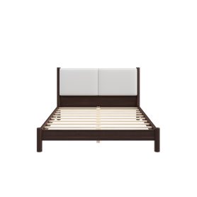 Wooden Platform Bed with PU Leather Headboard