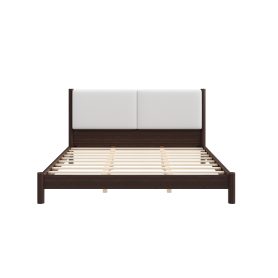 Wooden Platform Bed with PU Leather Headboard, King Size