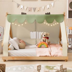 Full Size House Bed with Tent and Light