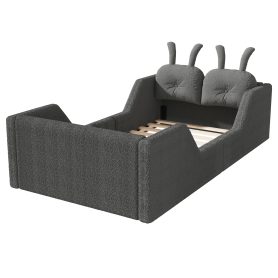 Upholstered Twin Size Platform Bed with Rabbit Cushion