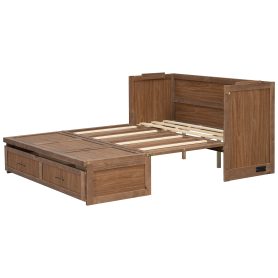 Pine Wood Cabinet Bed with Charging Station and Ripple Decoration Panels