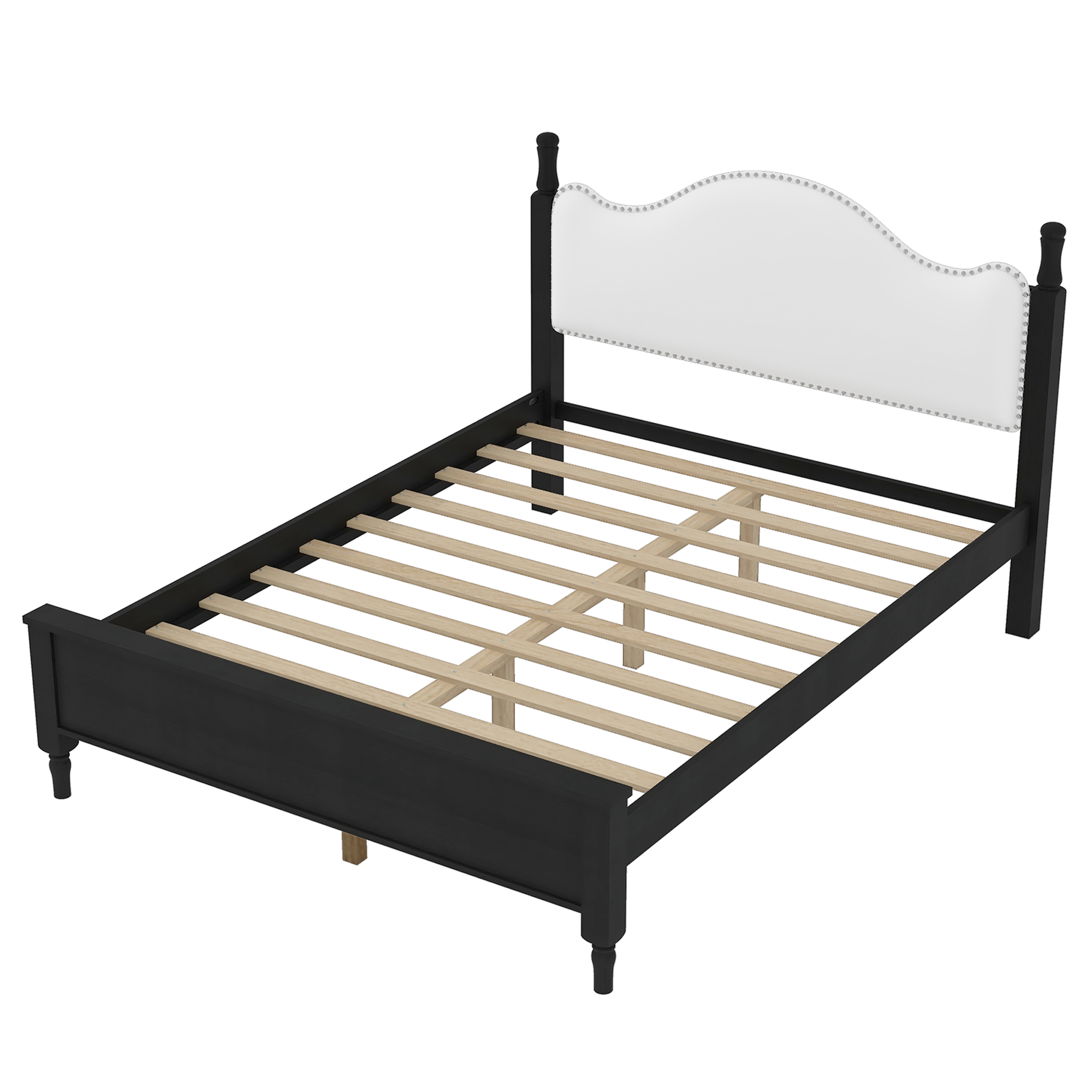 Queen Size Wood Platform Bed with Upholstered Headboard