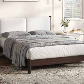 Wooden Platform Bed with PU Leather Headboard